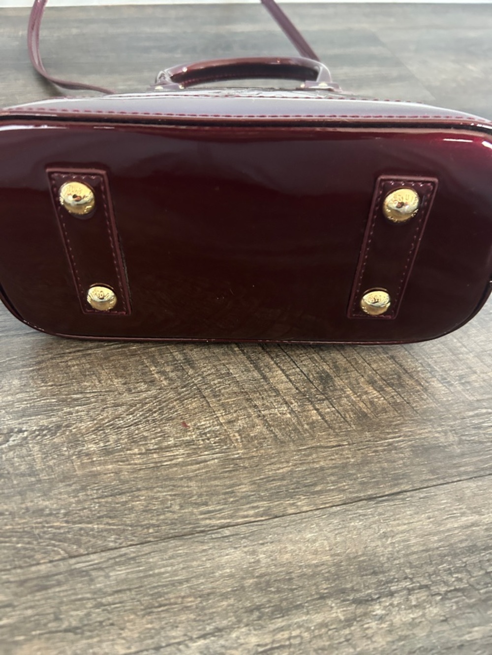 Patent-Effect Dome Satchel in Burgundy Patent - Picture 6 of 9